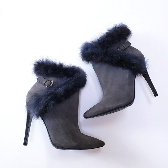 Alice + Olivia Suede & Fur Trim Stiletto Booties - Picture 1 of 9